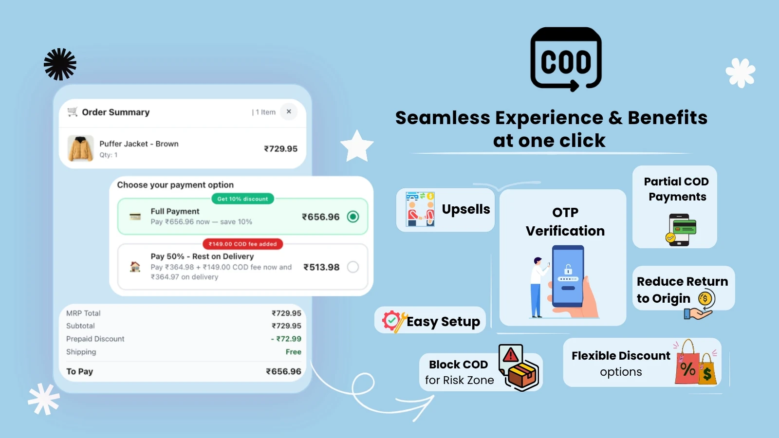 ByteInfy COD checkout — partial-payment deposit, OTP verification, and smart COD rules at one click